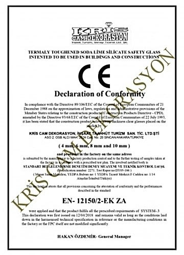 Declaration of Conformity For Clear Float Glass