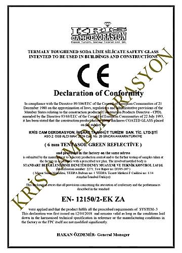 Declaration of Conformity For Coated Glass