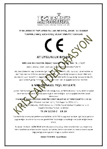 Temperli Cam AT Uygunluk Beyanı - Kaplamalı Cam